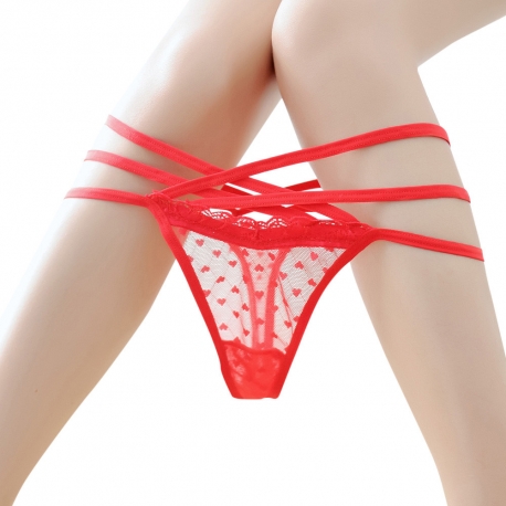 Nohavičky tanga Hearts Lace String Red