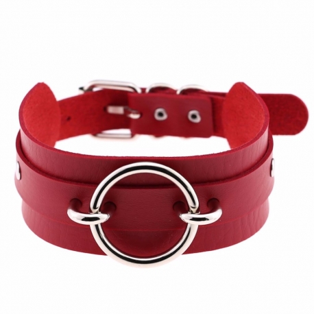 Kožený obojok s krúžkom Red Collar With Ring